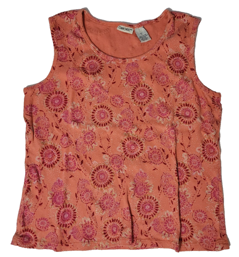 Vintage Y2K Cherokee Women's L Coral Floral Textured Knit Tank Top Boho Fairy